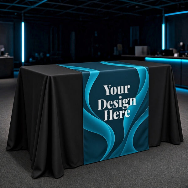 Full back table runner with Your Design Here printed on the front