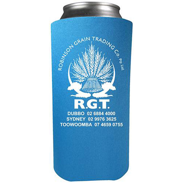 Tall Boy 16 oz Can Coolies custom printed with a sample design