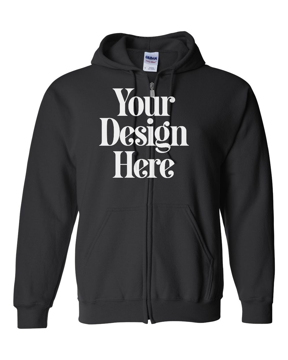 Black Gildan 18600 Full-Zip Hooded Sweatshirt — Custom Screen Printed
