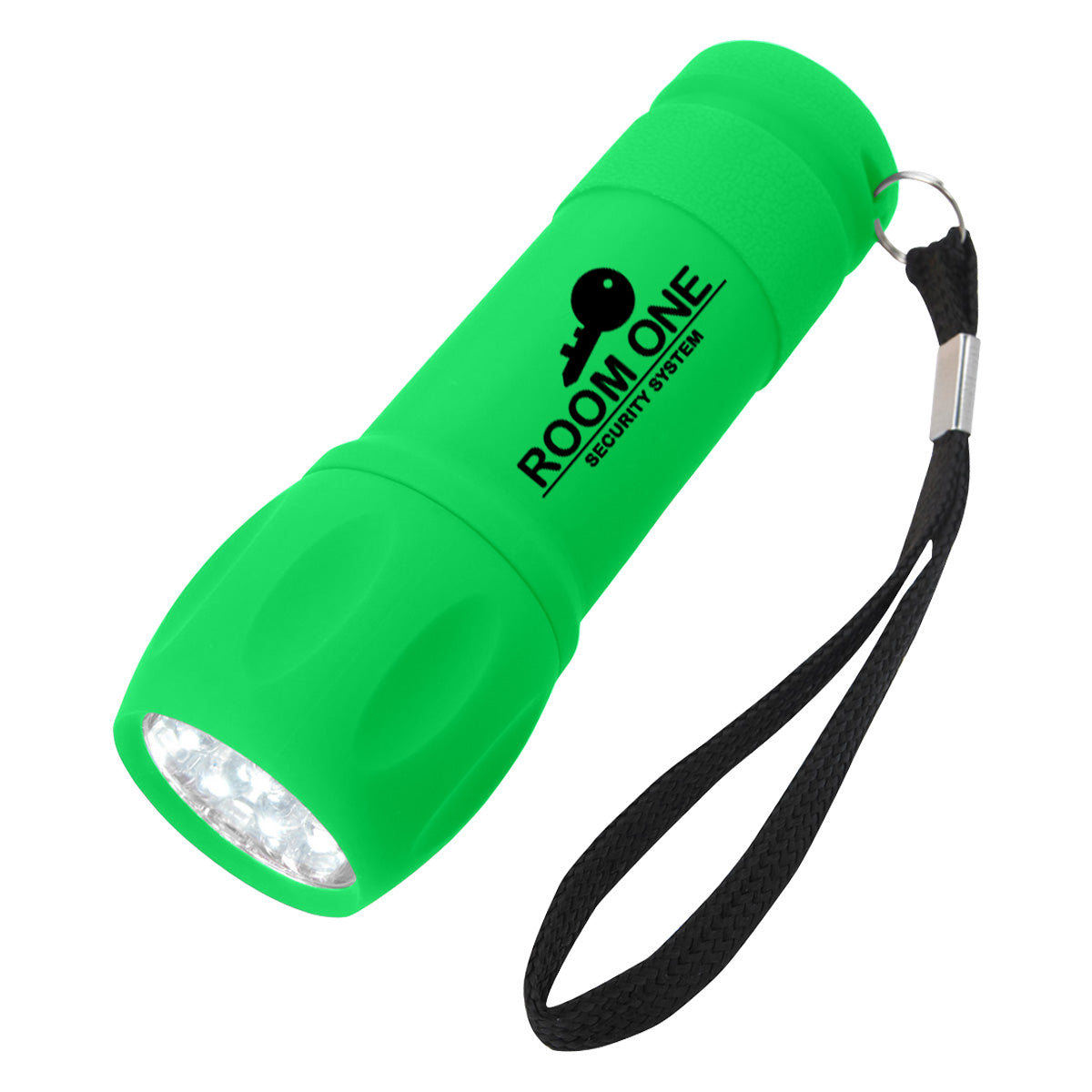 Rubberized Torch Light custom printed with a sample design