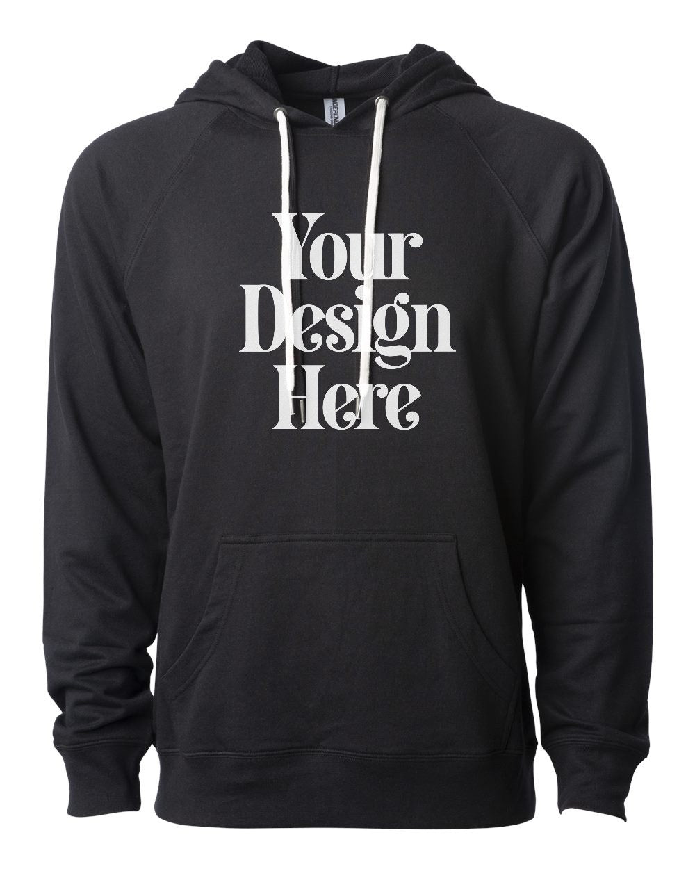 Black Independent Trading Co. SS1000 Loopback Terry Hooded Sweatshirt — Custom Screen Printed