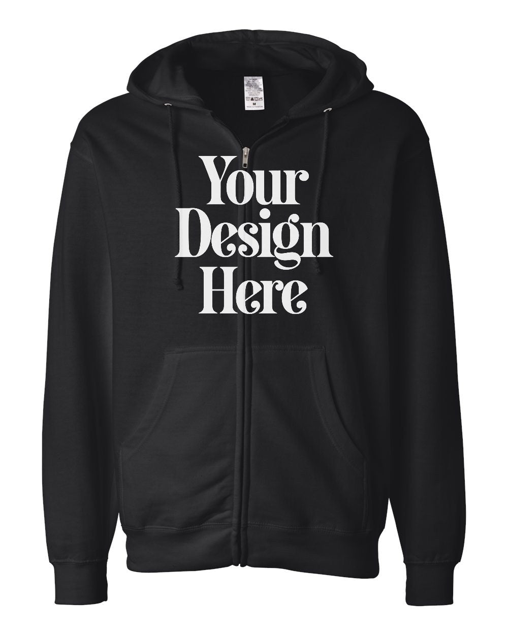 Black Independent Trading Co. SS4500Z Midweight Full-Zip Hooded Sweatshirt — Custom Screen Printed