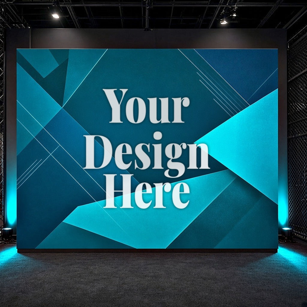 Straight pillowcase backdrop with Your Design Here printed on the face