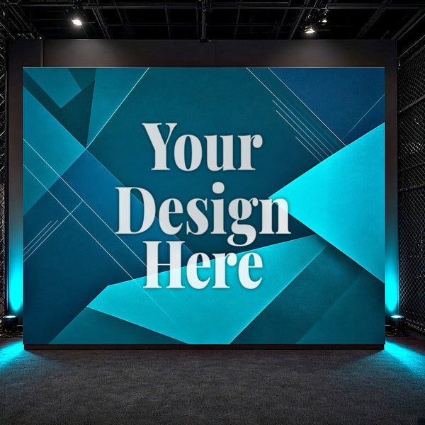 Straight pillowcase backdrop with Your Design Here printed on the face