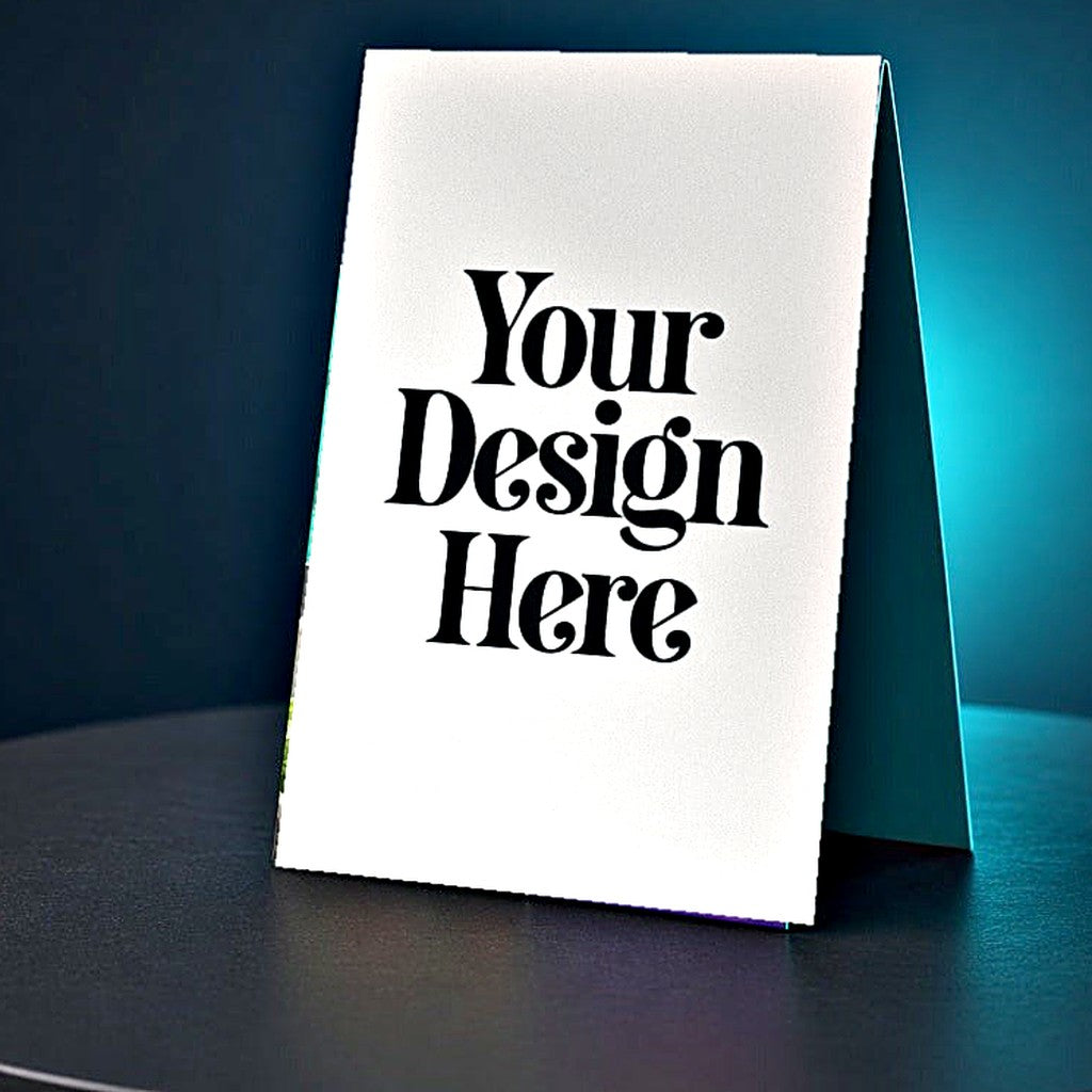 Table tent card with Your Design Here placeholder