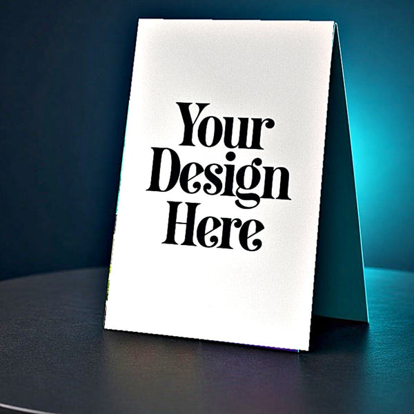 Table tent card with Your Design Here placeholder