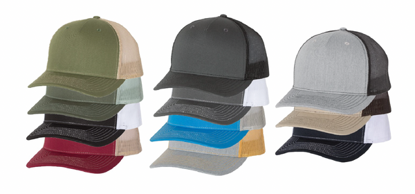 Custom Richardson 112FP trucker hat with leatherette patch