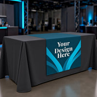 Backless table runner with Your Design Here printed on the front
