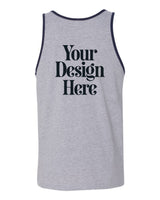 Athletic Heather / Navy Bella+Canvas 3480 Jersey Tank with Your Design Here placeholder (back)