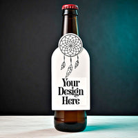 Bottle talker on a beer bottle with Your Design Here artwork