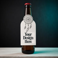 Bottle talker on a beer bottle with Your Design Here artwork