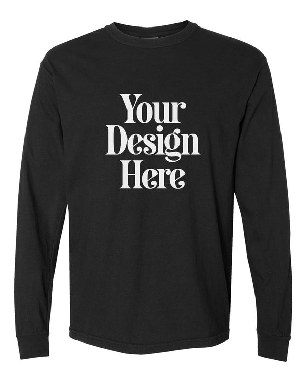 Black Comfort Colors 6014 Garment-Dyed Heavyweight Long Sleeve T-Shirt with Your Design Here placeholder