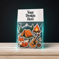 Sticker pack with header card and stickers in a clear bag