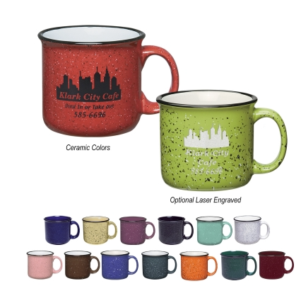 15 oz Campfire Ceramic Mug custom printed with a sample design