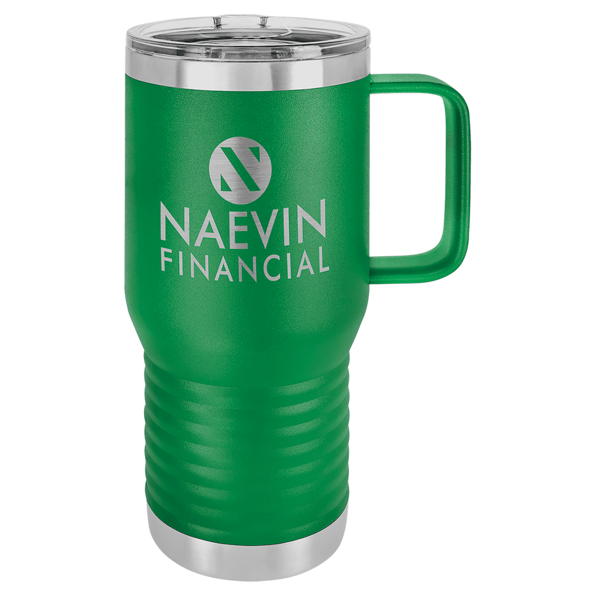 Laser Engraved 20 oz Insulated Travel Mug with Slider Lid custom printed with a sample design
