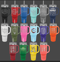 Laser Engraved 40 oz Travel Mug with Handle & Straw sample 6
