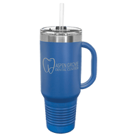 Laser Engraved 40 oz Travel Mug with Handle & Straw custom printed with a sample design