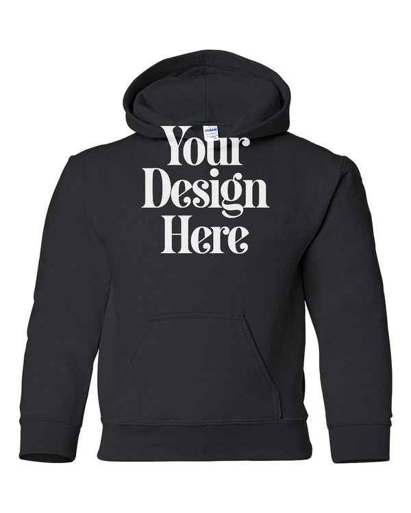 Black Gildan 18500B Youth Hooded Sweatshirt with Your Design Here placeholder