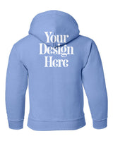 Carolina Blue Gildan 18500B Youth Hooded Sweatshirt with Your Design Here placeholder (back)