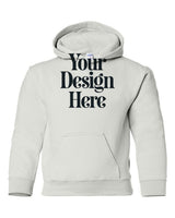 White Gildan 18500B Youth Hooded Sweatshirt with Your Design Here placeholder