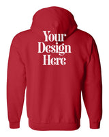 Red Gildan 18600 Full-Zip Hooded Sweatshirt with Your Design Here placeholder (back)