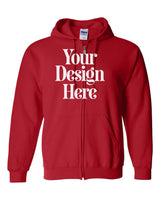 Red Gildan 18600 Full-Zip Hooded Sweatshirt with Your Design Here placeholder