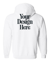 White Gildan 18600 Full-Zip Hooded Sweatshirt with Your Design Here placeholder (back)