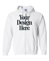 White Gildan 18600 Full-Zip Hooded Sweatshirt with Your Design Here placeholder