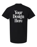 Black Gildan 5000 T-shirt with Your Design Here placeholder (back)