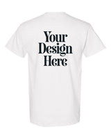 White Gildan 5000 T-shirt with Your Design Here placeholder (back)