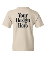 Natural Gildan 5000B Youth Heavy Cotton T-Shirt with Your Design Here placeholder (back)