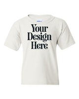 White Gildan 5000B Youth Heavy Cotton T-Shirt with Your Design Here placeholder