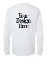 White Gildan 5400 Heavy Cotton Long Sleeve T-Shirt with Your Design Here placeholder (back)