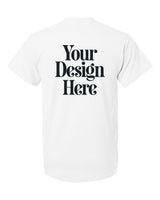 White Gildan 8000 DryBlend 50/50 T-Shirt with Your Design Here placeholder (back)
