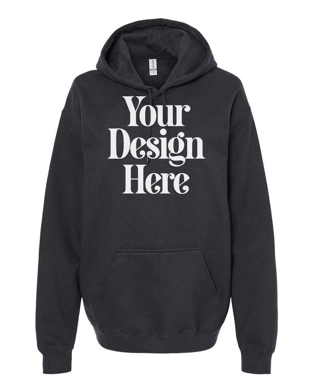 Black Gildan SF500 Softstyle Midweight Hooded Sweatshirt — Custom Screen Printed