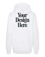 White Gildan SF500 Softstyle Midweight Hooded Sweatshirt with Your Design Here placeholder (back)