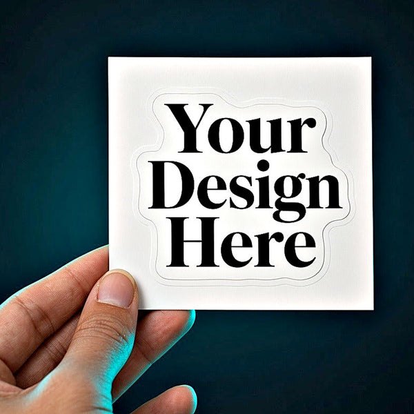 Kiss cut sticker on a square backing with Your Design Here artwork
