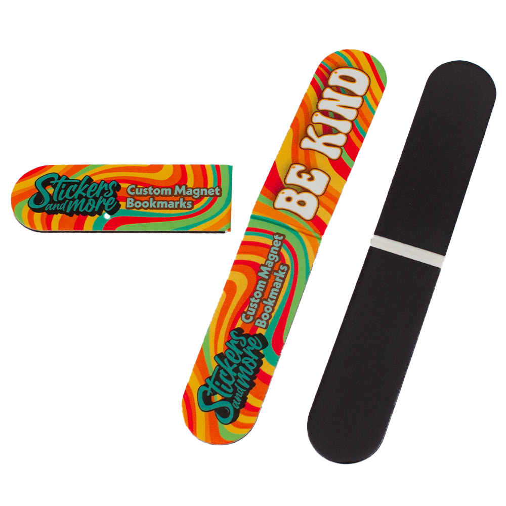 Magnetic Bookmarks custom printed with a sample design