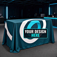 Printed table throw with Your Design Here placeholder
