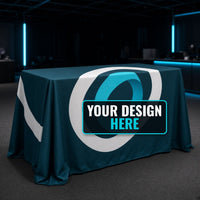 Printed table throw with Your Design Here placeholder