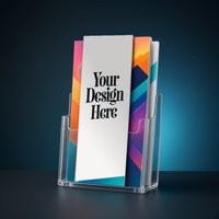 Rack cards in a display holder with Your Design Here placeholder