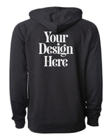 Black Independent Trading Co. SS1000 Loopback Terry Hooded Sweatshirt with Your Design Here placeholder (back)