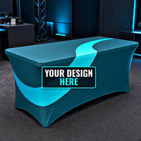 Stretch table cover with Your Design Here placeholder