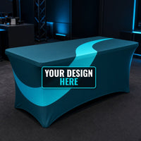 Stretch table cover with Your Design Here placeholder
