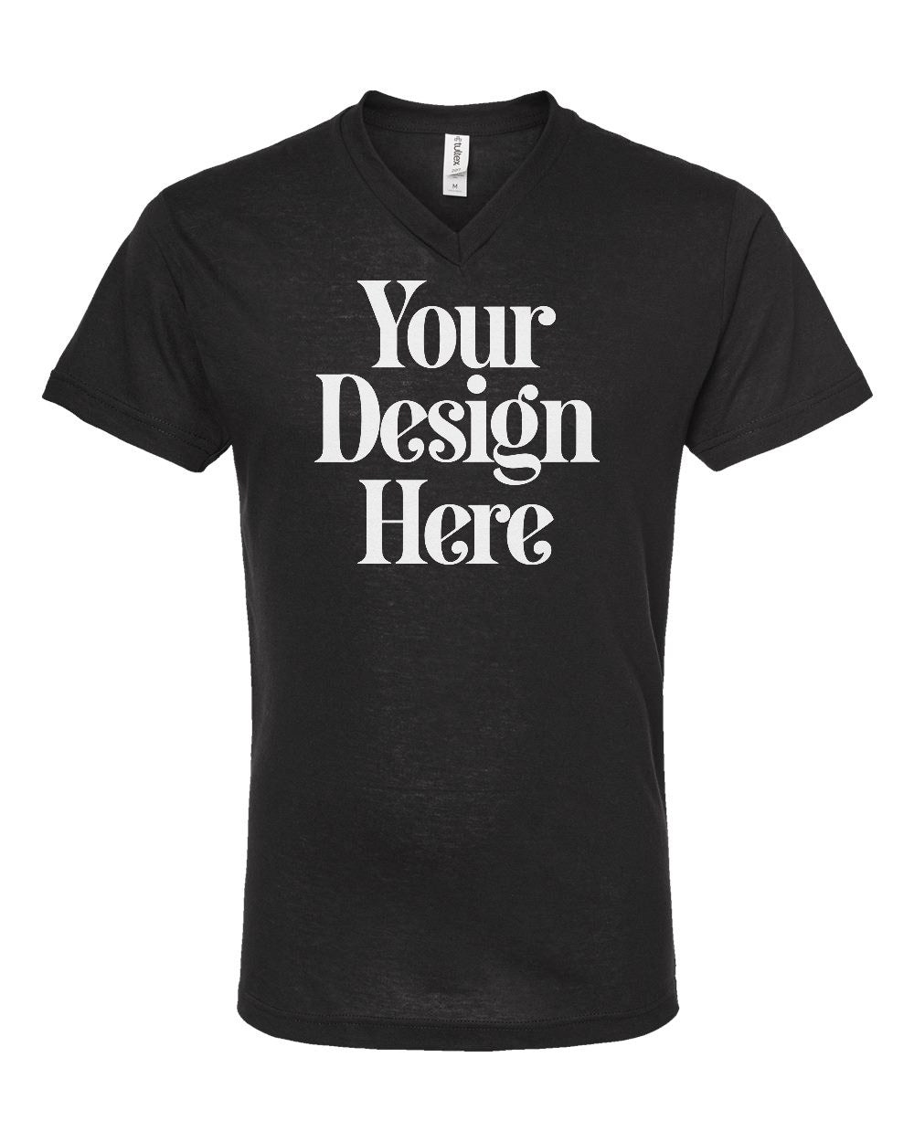 Black Tultex 207 Poly-Rich V-Neck T-Shirt — Custom Screen Printed