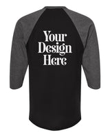Black / Heather Charcoal Tultex 245 Fine Jersey Raglan T-Shirt with Your Design Here placeholder (back)