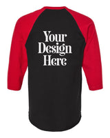 Black / Red Tultex 245 Fine Jersey Raglan T-Shirt with Your Design Here placeholder (back)