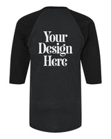 Heather Black / Black Tultex 245 Fine Jersey Raglan T-Shirt with Your Design Here placeholder (back)