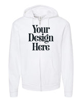 White Tultex 331 Full-Zip Hooded Sweatshirt with Your Design Here placeholder