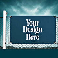13 oz vinyl banner on a fence with Your Design Here placeholder
